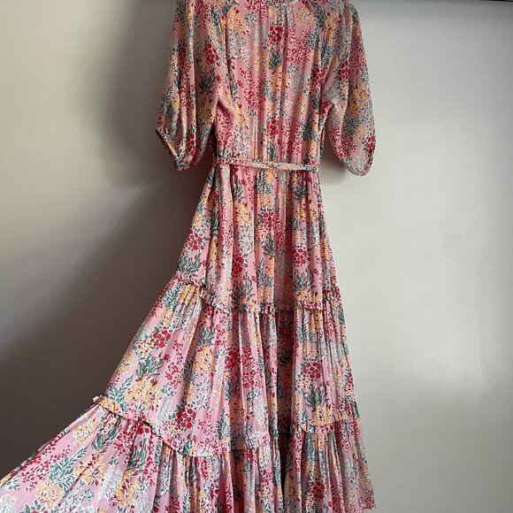 Boden Garden Bouquet Puff Sleeve Tiered Ruffle Midi Dress 10P Pink Floral Boho - Picture 11 of 16